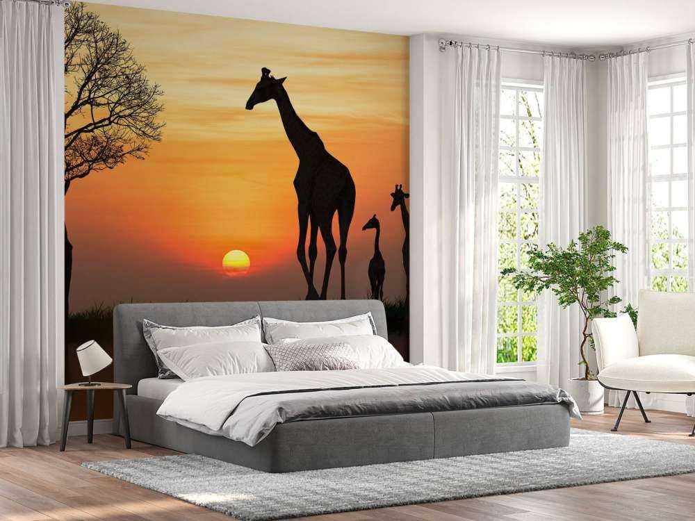 Giraffe achtergrond met zonsondergang