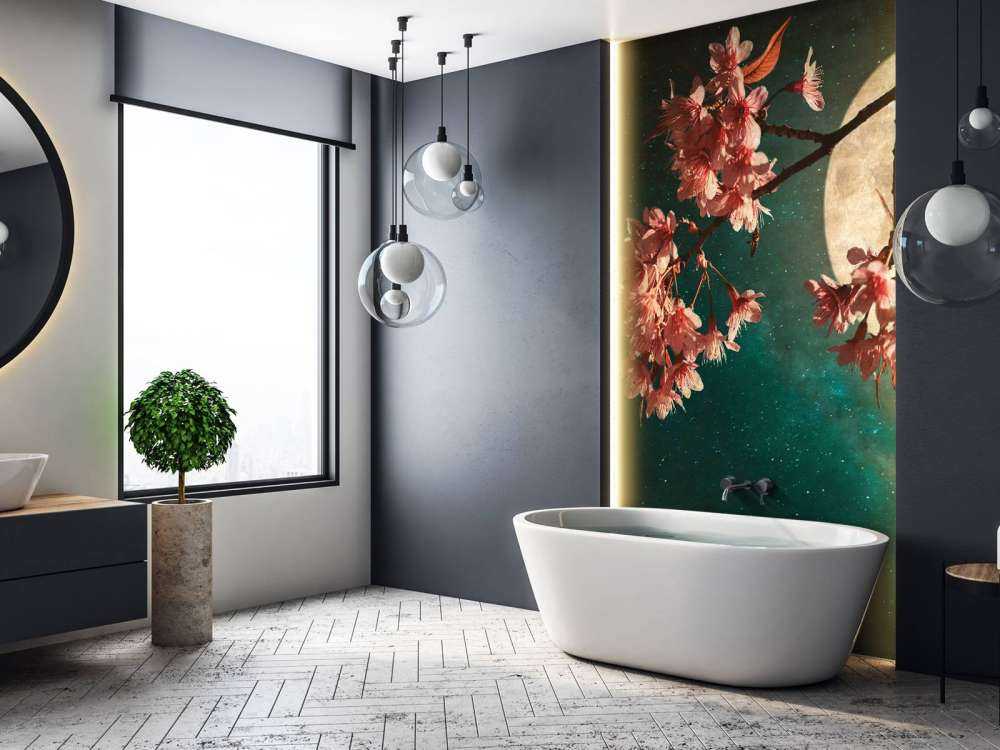 Kersenbloesem met de maan op de achtergrond