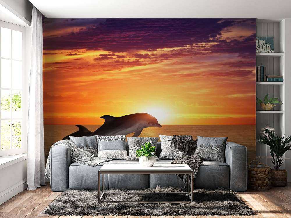 Dolfijnen bij zonsondergang