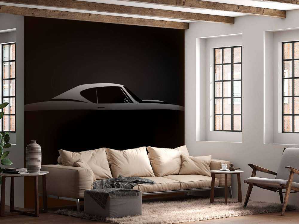 Klassieke Amerikaanse muscle car design met een zwarte achtergrond