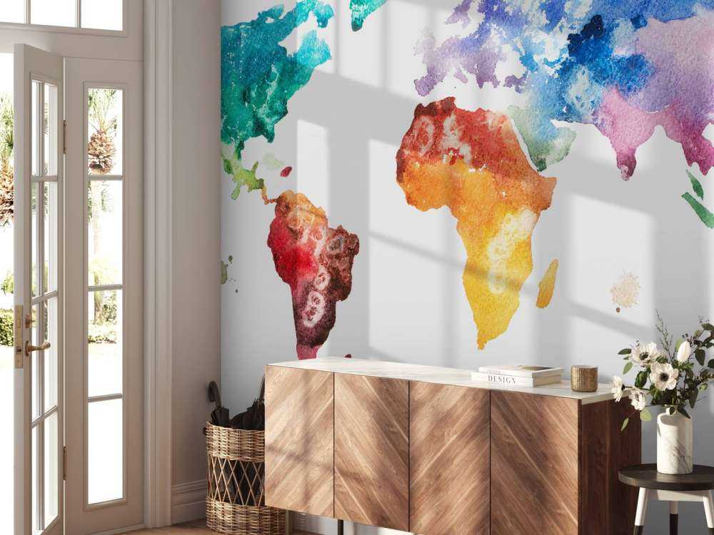 Getekende aquarel wereldkaart