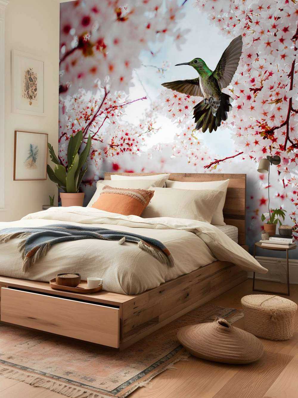 Kolibrie tussen de bloesems