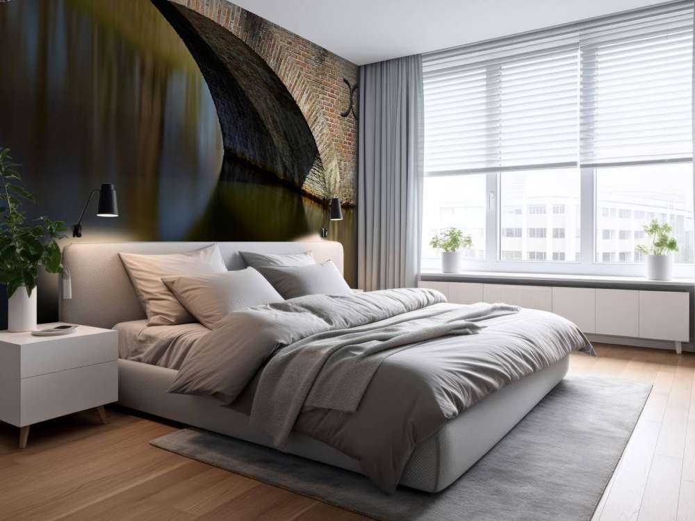 Oude boogbrug naar kasteel