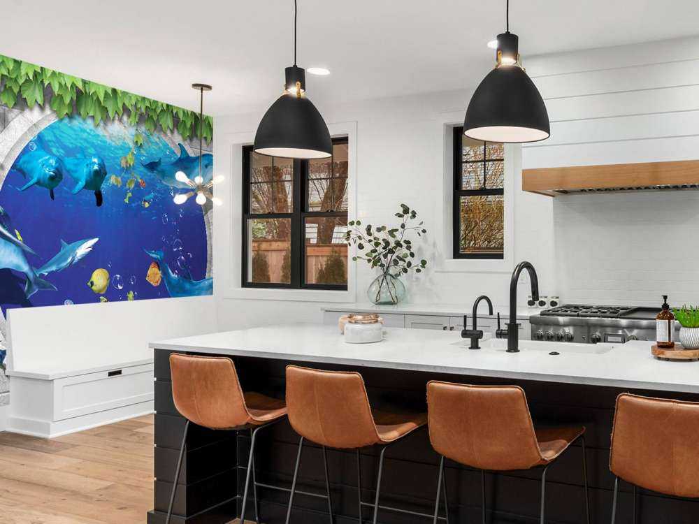 Dolfijnen door de muur