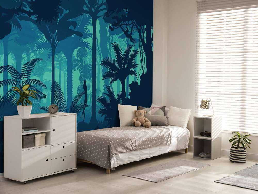 Blauwe jungle silhouetten