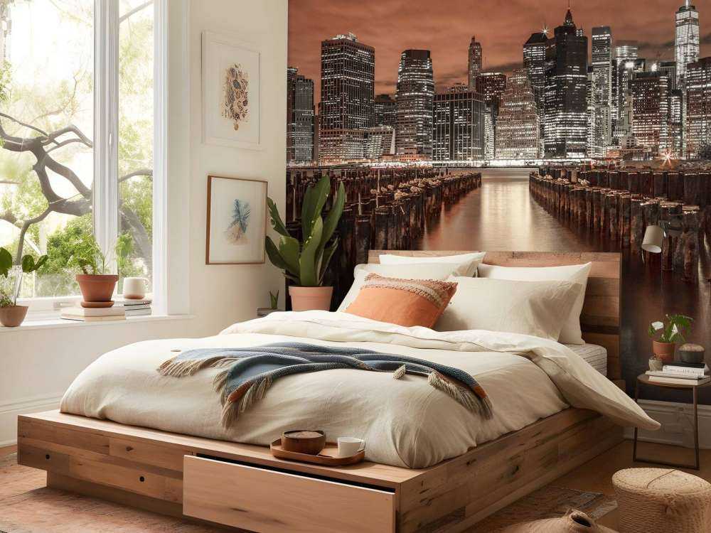 Manhattan skyline met golfbrekers