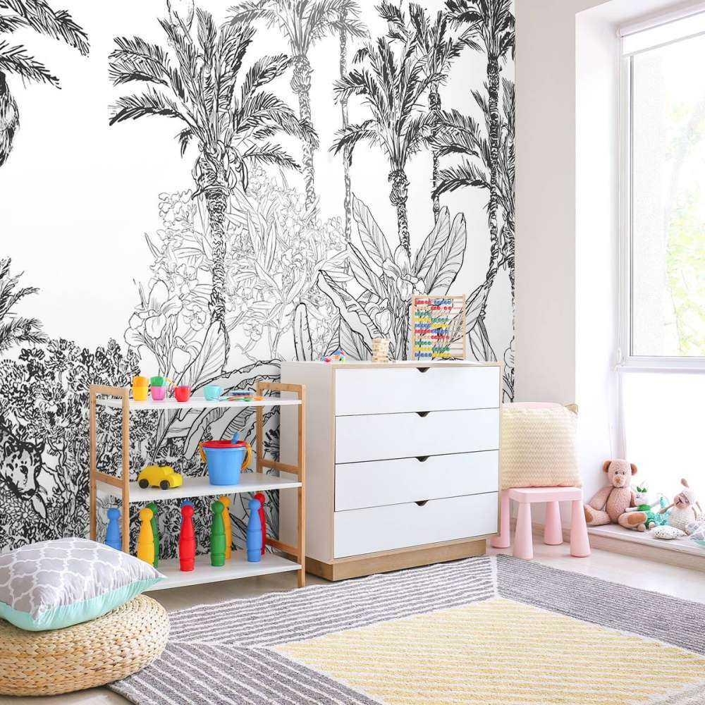 Getekende jungle in zwart-wit