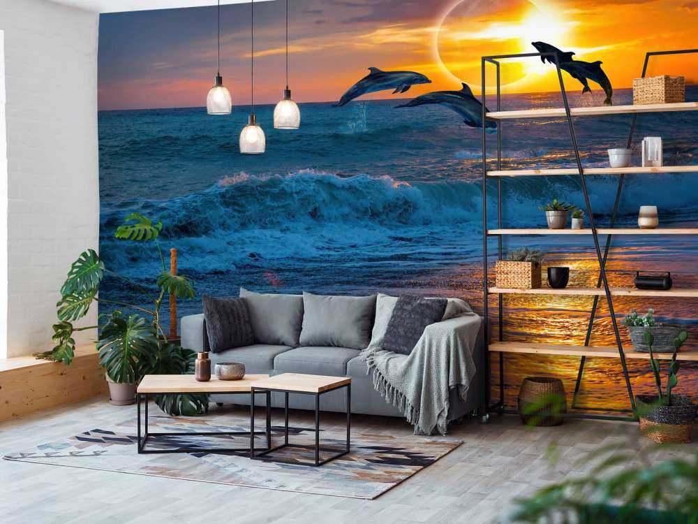 Dolfijnen met zonsondergang