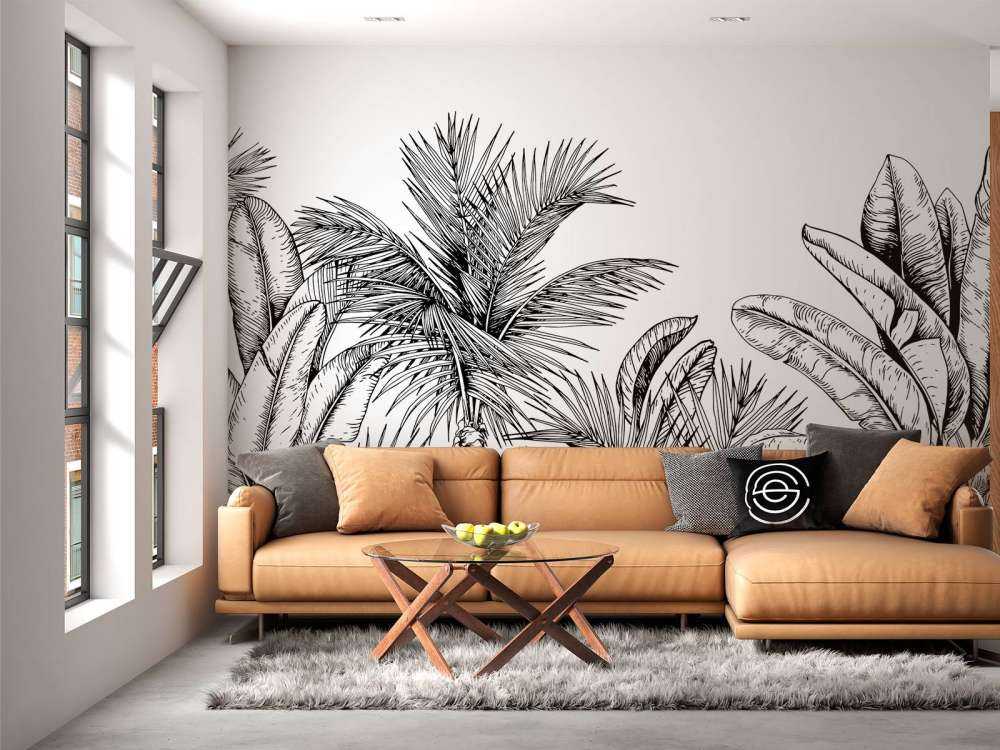 Palmbomen en bananenbladeren