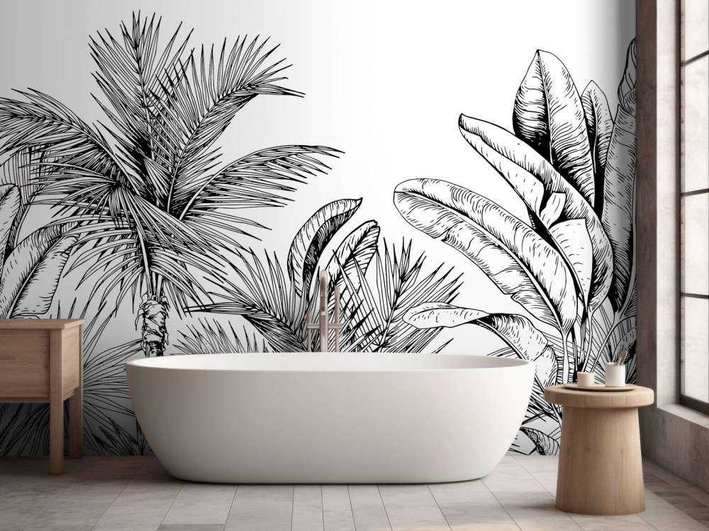 Palmbomen en bananenbladeren