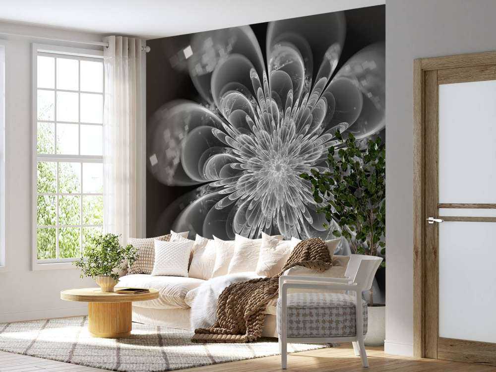 Fractal bloem in zwart-wit