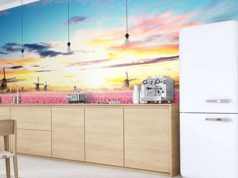 Hollands roze tulpenveld