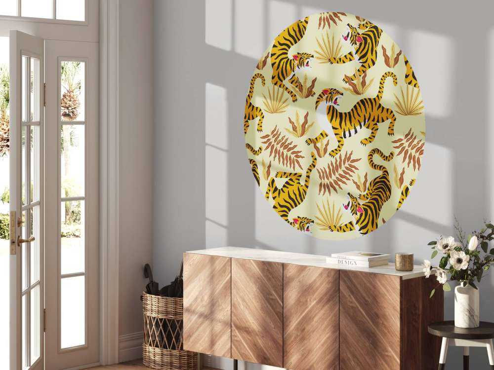 Tijger met bladeren print