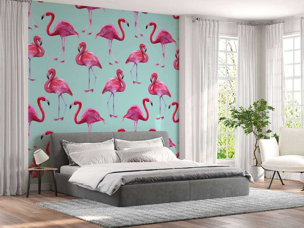 Flamingo print met een blauwe achtergrond