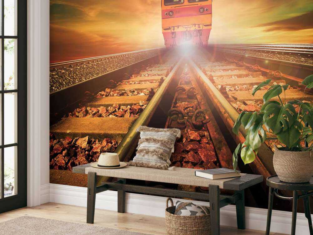 Trein bij zonsondergang