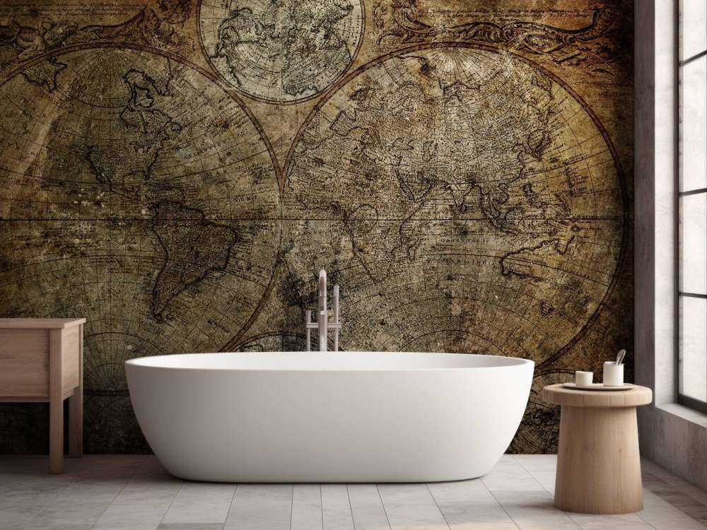Oude verschroeide wereldkaart