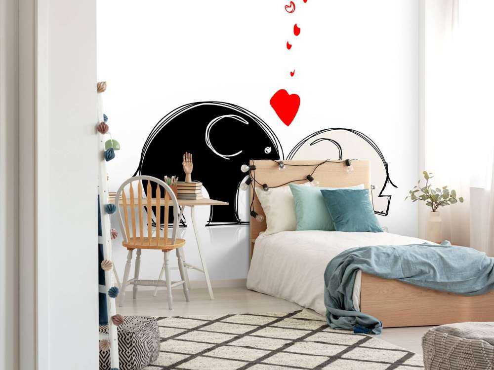 Schets van verliefde olifanten