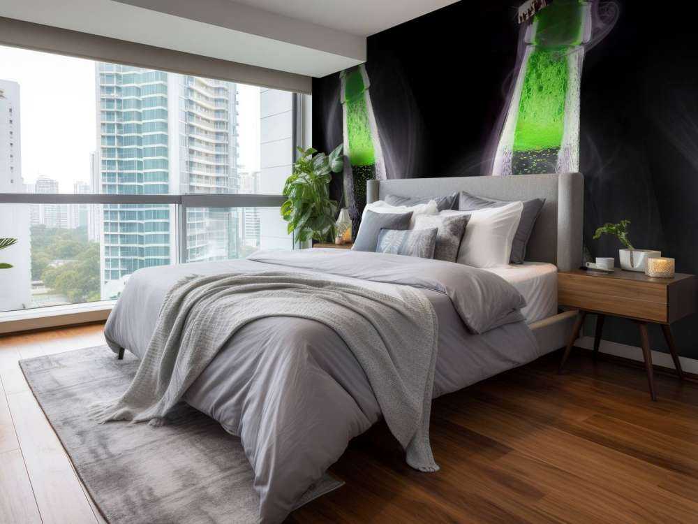 Groene bierflesjes in ijs