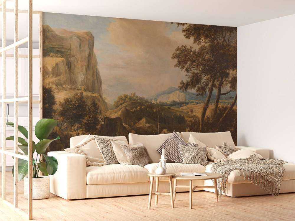 Bergachtig landschap met visser