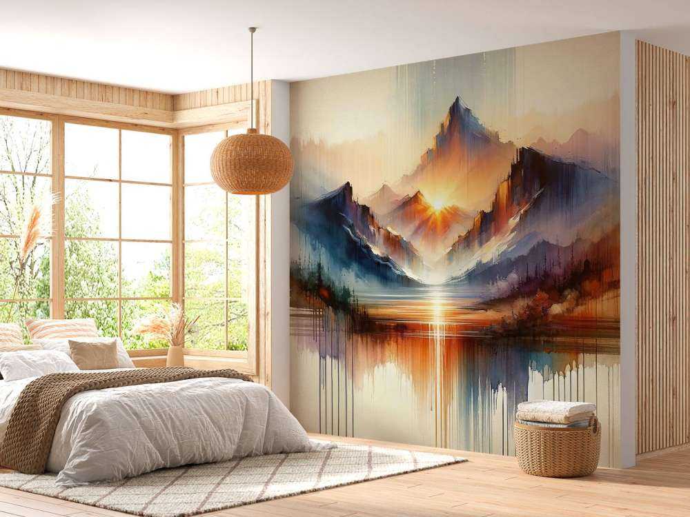 Watercolor Abstract Mountains Landscape