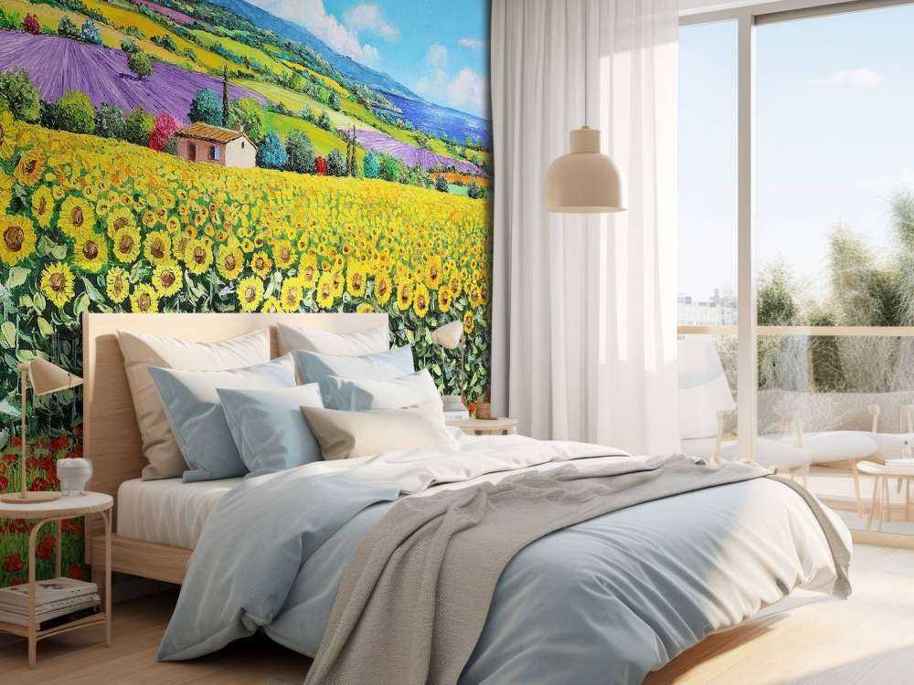 sunflowers, lavender, and sea