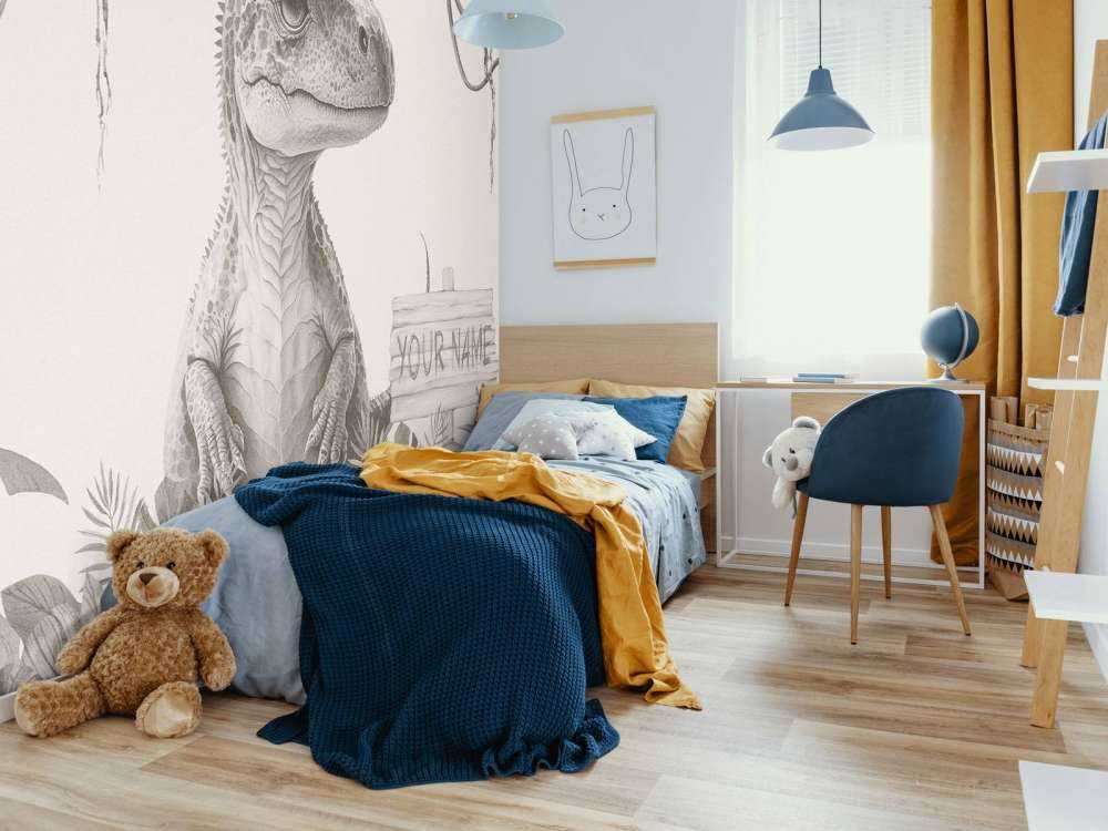 Baby t-rex in de jungle beige