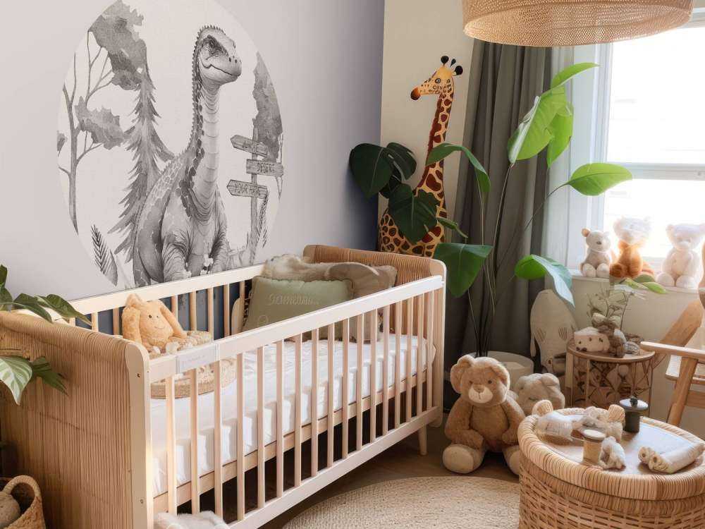 Baby brachiosaurus in de jungle beige