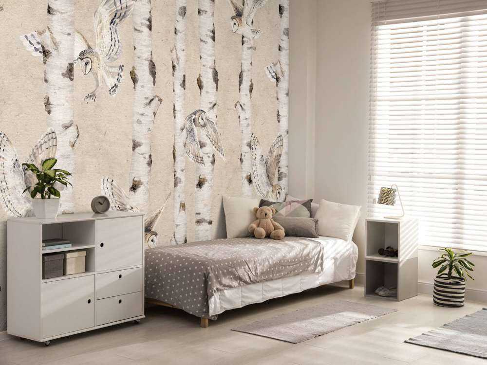 Birch and Owls - Beige