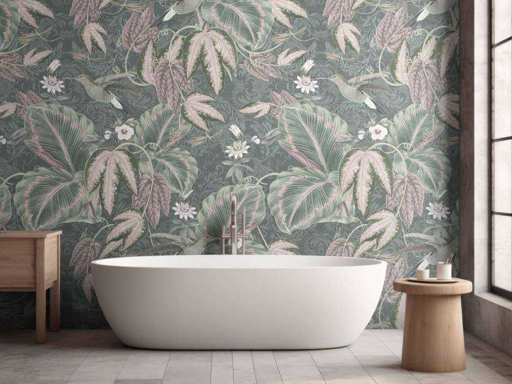 Tropical Birds of Paradise - vintage green