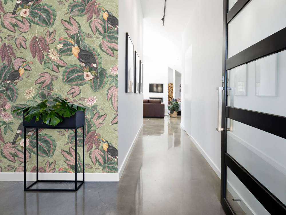 Tropische Jungle vogels & Toekans - salie groen