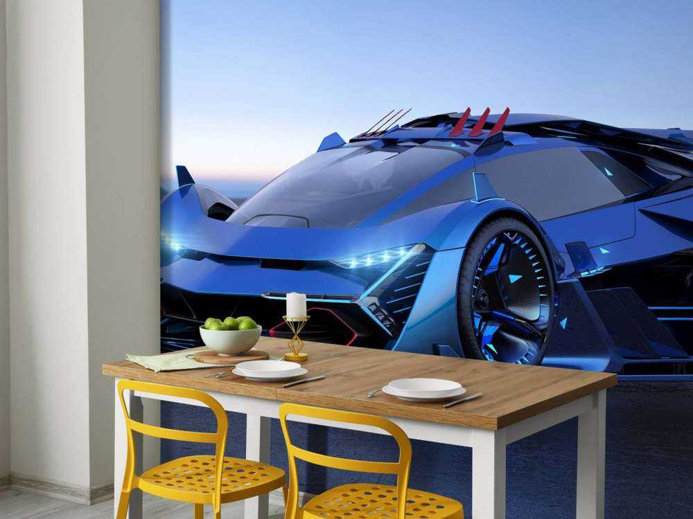 Blauwe hypercar in 3D
