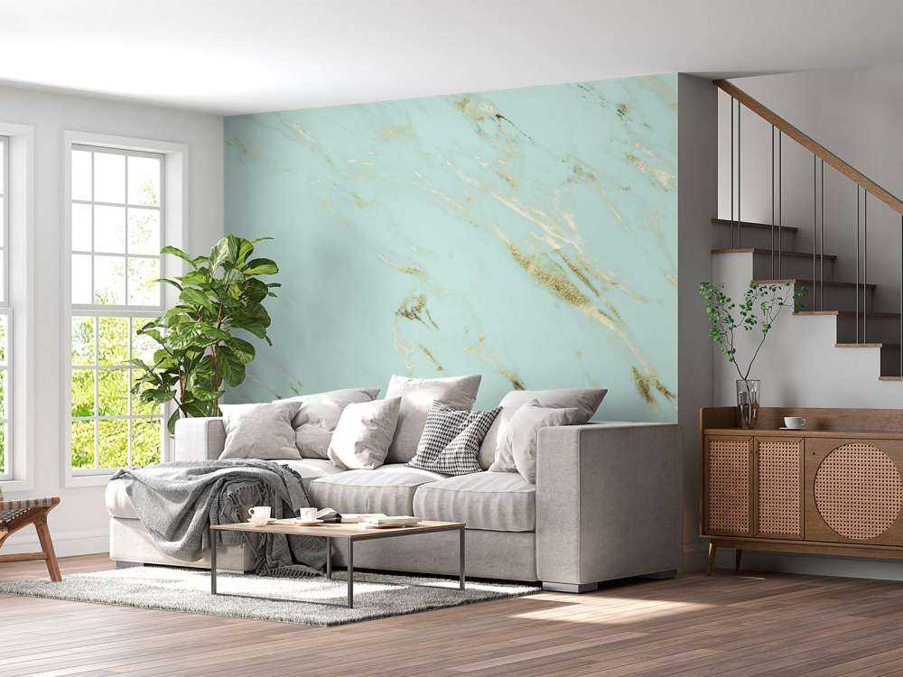 Lichtblauw marmer met goud