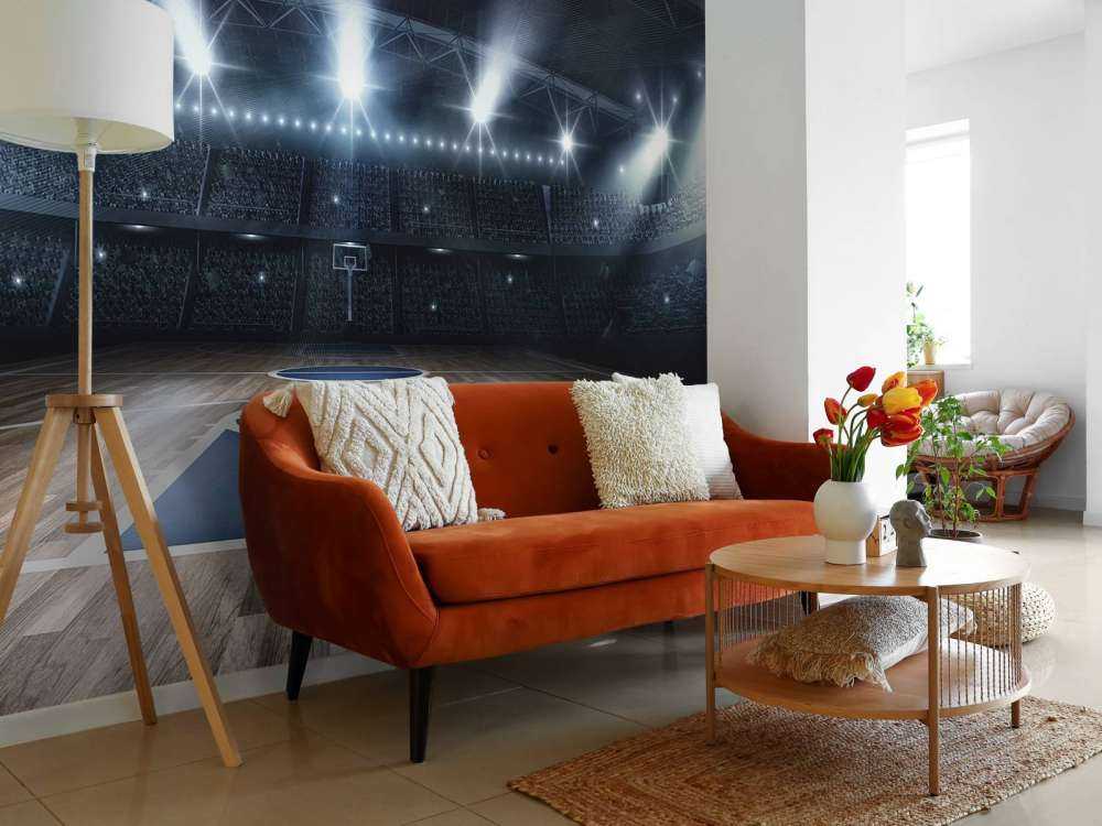 Basketbal arena met een houten vloer