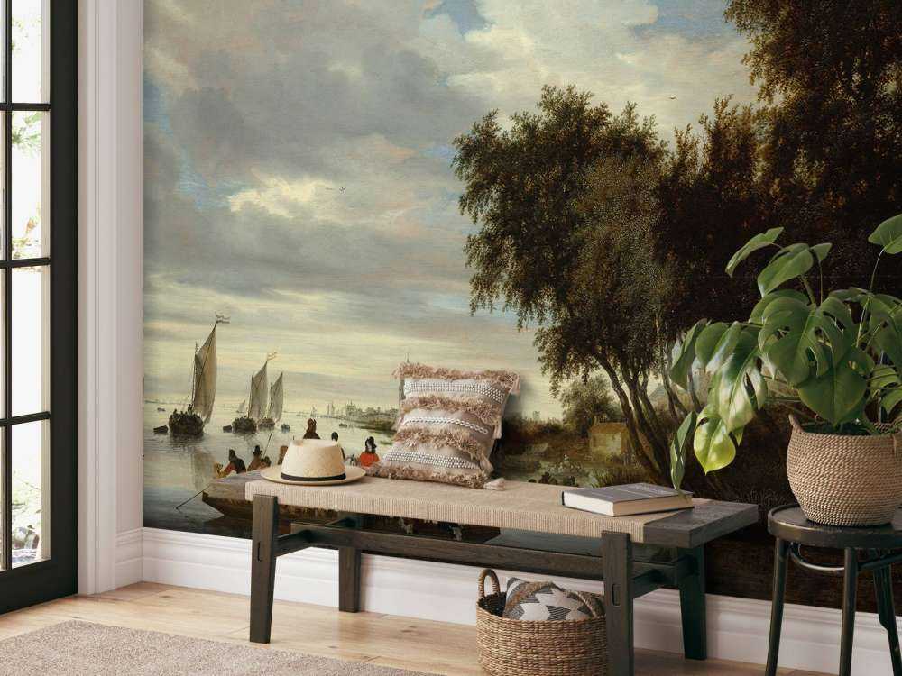 Rivierlandschap met een veerboot