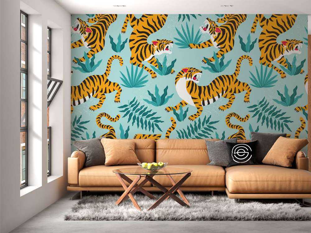 Tijger print met een blauwe achtergrond