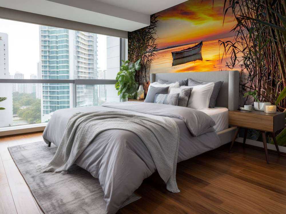 Boot met riet in de avond