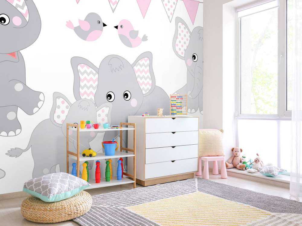 Olifanten en vogeltjes met slingers