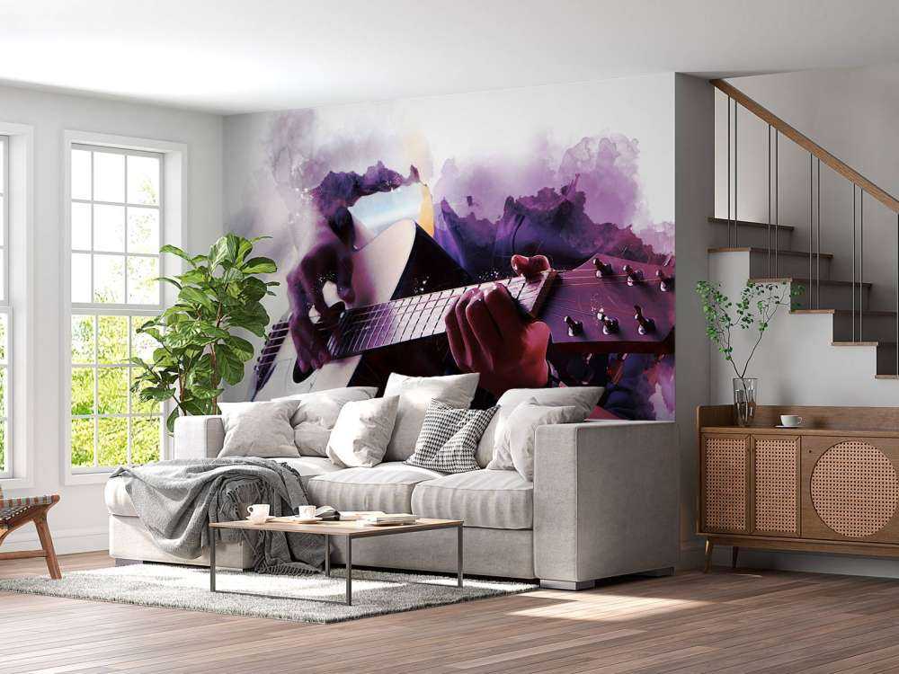 Gitaarspeler waterverf schilderij