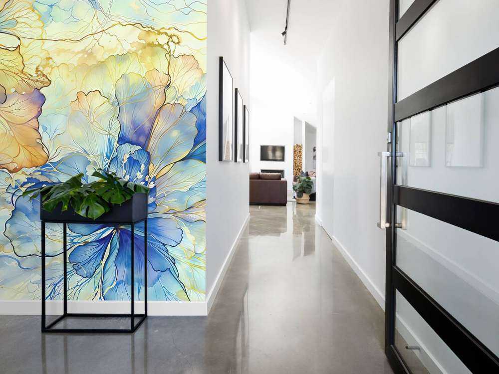 Aquarelbloemen in blauw en goud