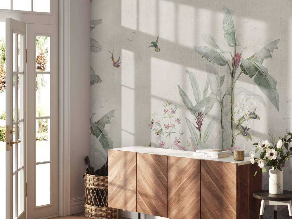 Kolibries tussen zachte bananenbladeren