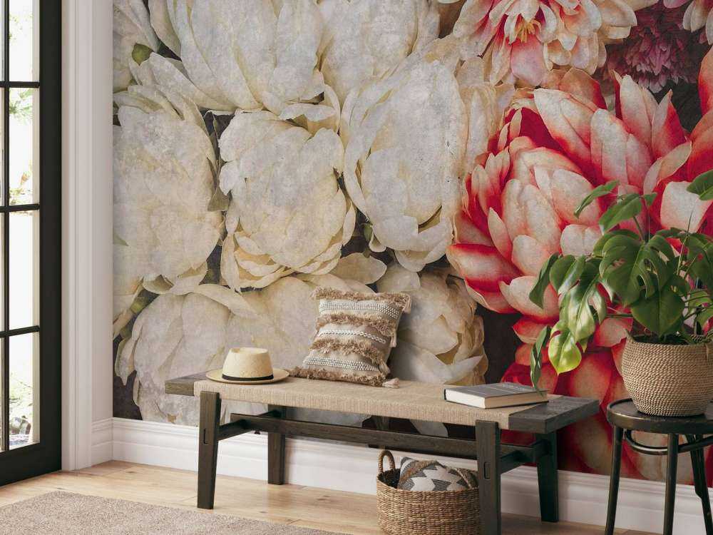 Chrysanten in crème en karmijn