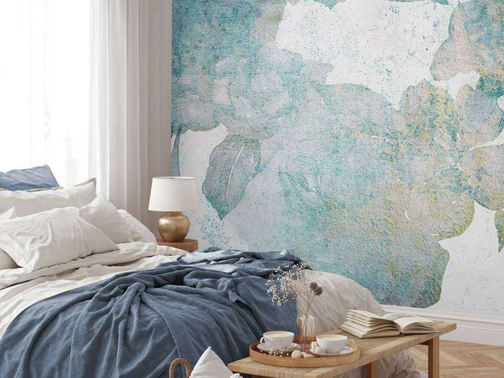 Verbleekte pioenen in aquarelblauw