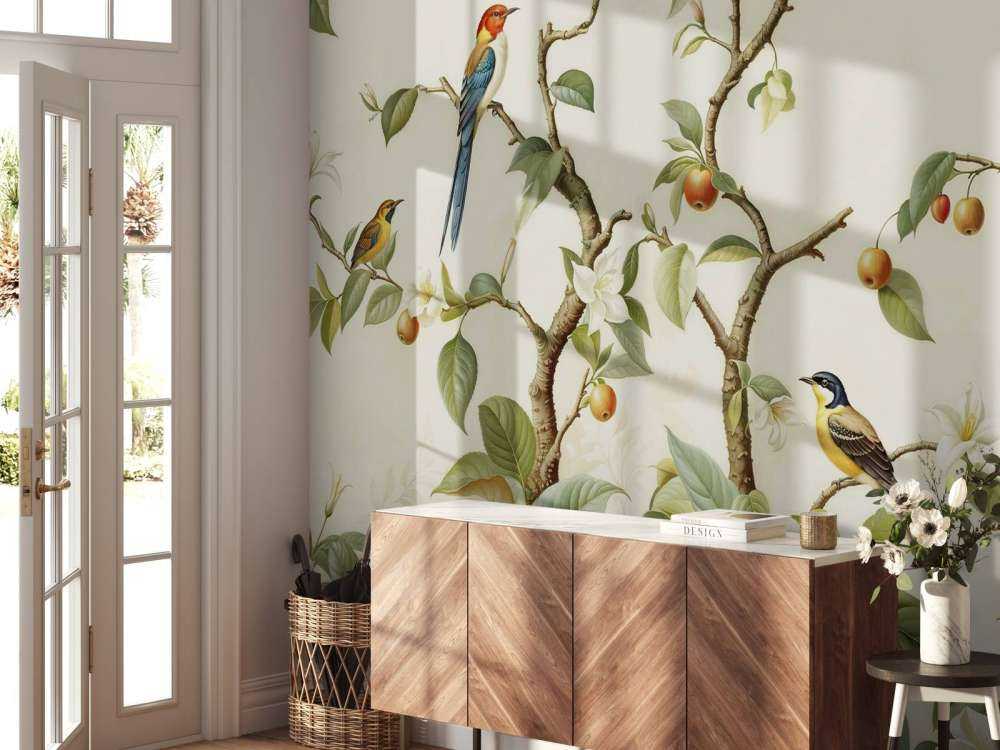Vintage zangvogels in fruitbomen