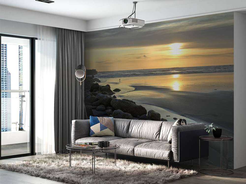 Zonsondergang bij een strand