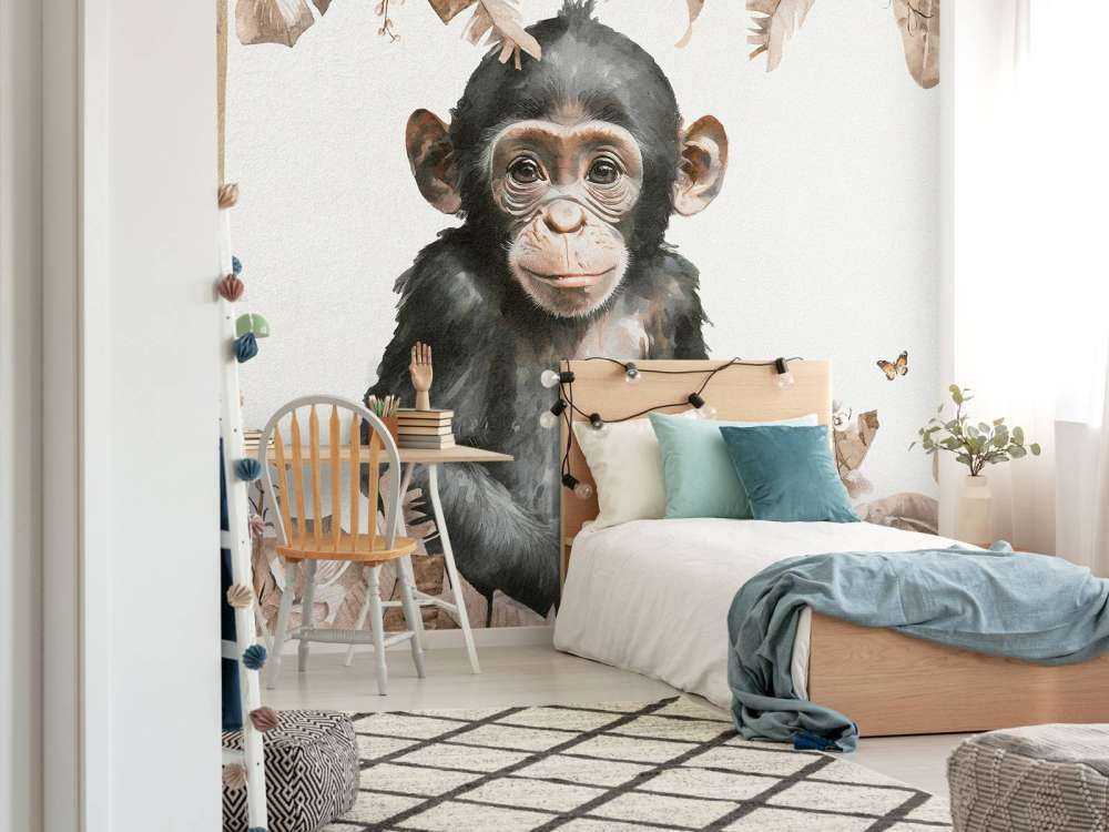 Baby chimpansee in de jungle taupe