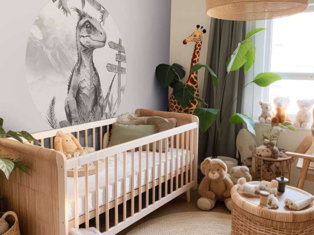 Baby velociraptor in de jungle beige