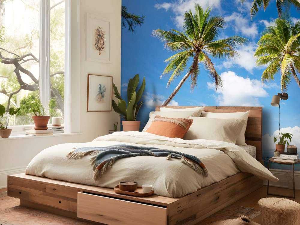 Palmbomen met uitzicht op een haven