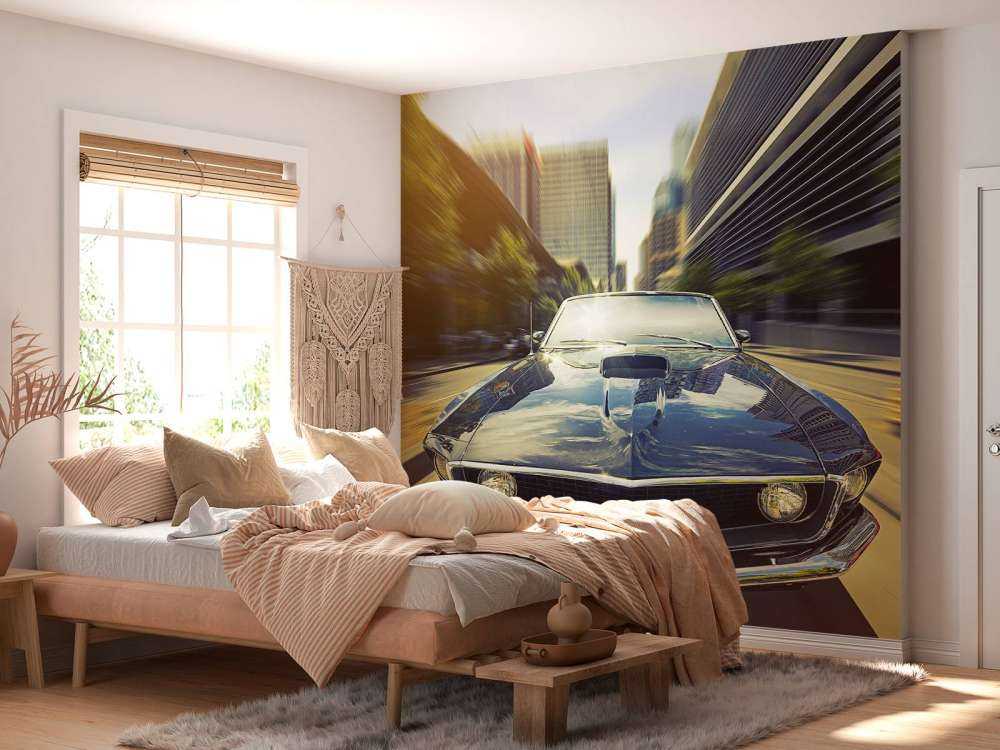 Donkerblauwe Amerikaanse muscle car