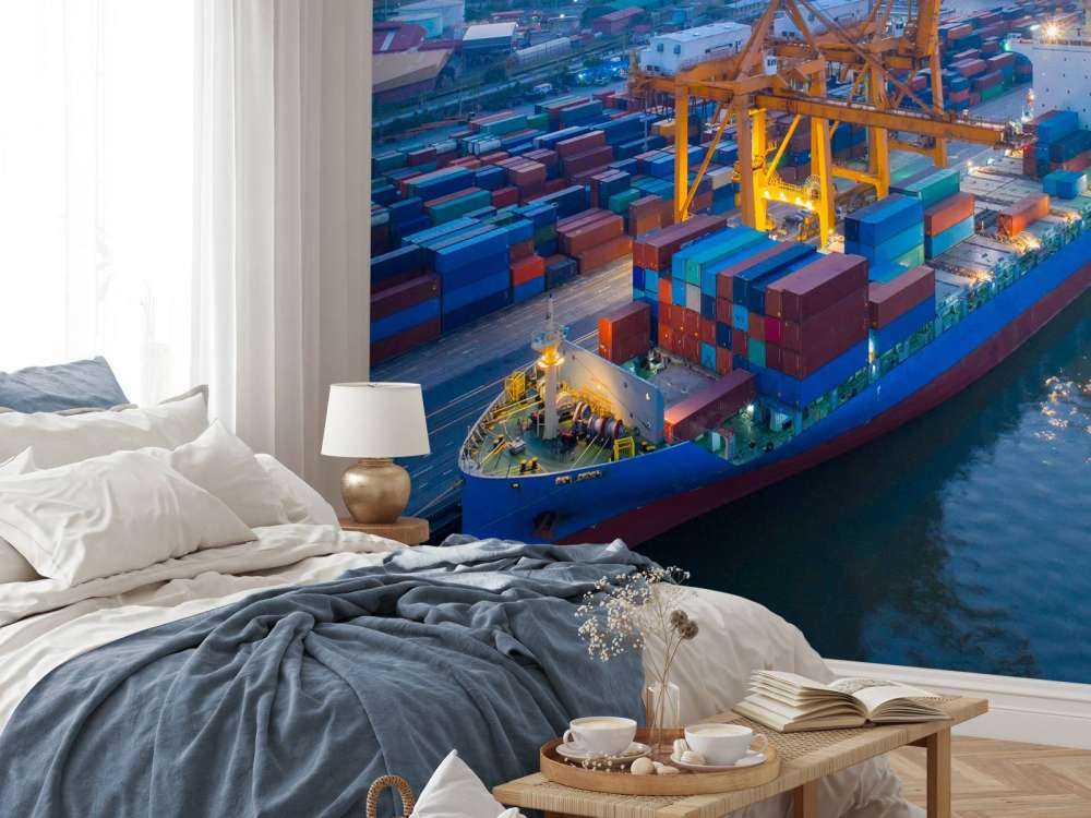 Luchtfoto van een containerschip in de haven