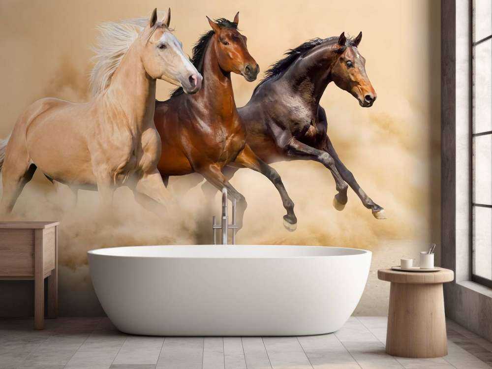 Rennende paarden in de woestijn